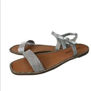 Rock & Candy by Zigi Camden-J Rhinestone Sandals Silver Flat Ankle Strap New 8